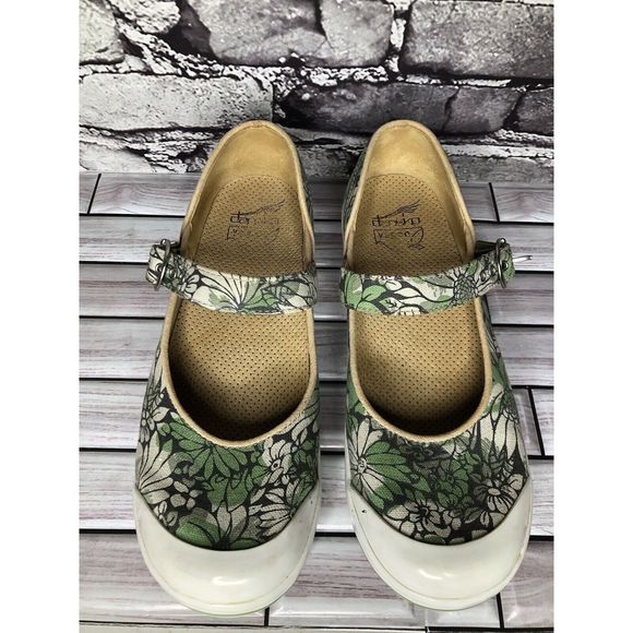 Dansko Vegan Valerie Green Floral Canvas Mary Jane Clog Shoes Women Sz 38EU/7.5M - Picture 11 of 12